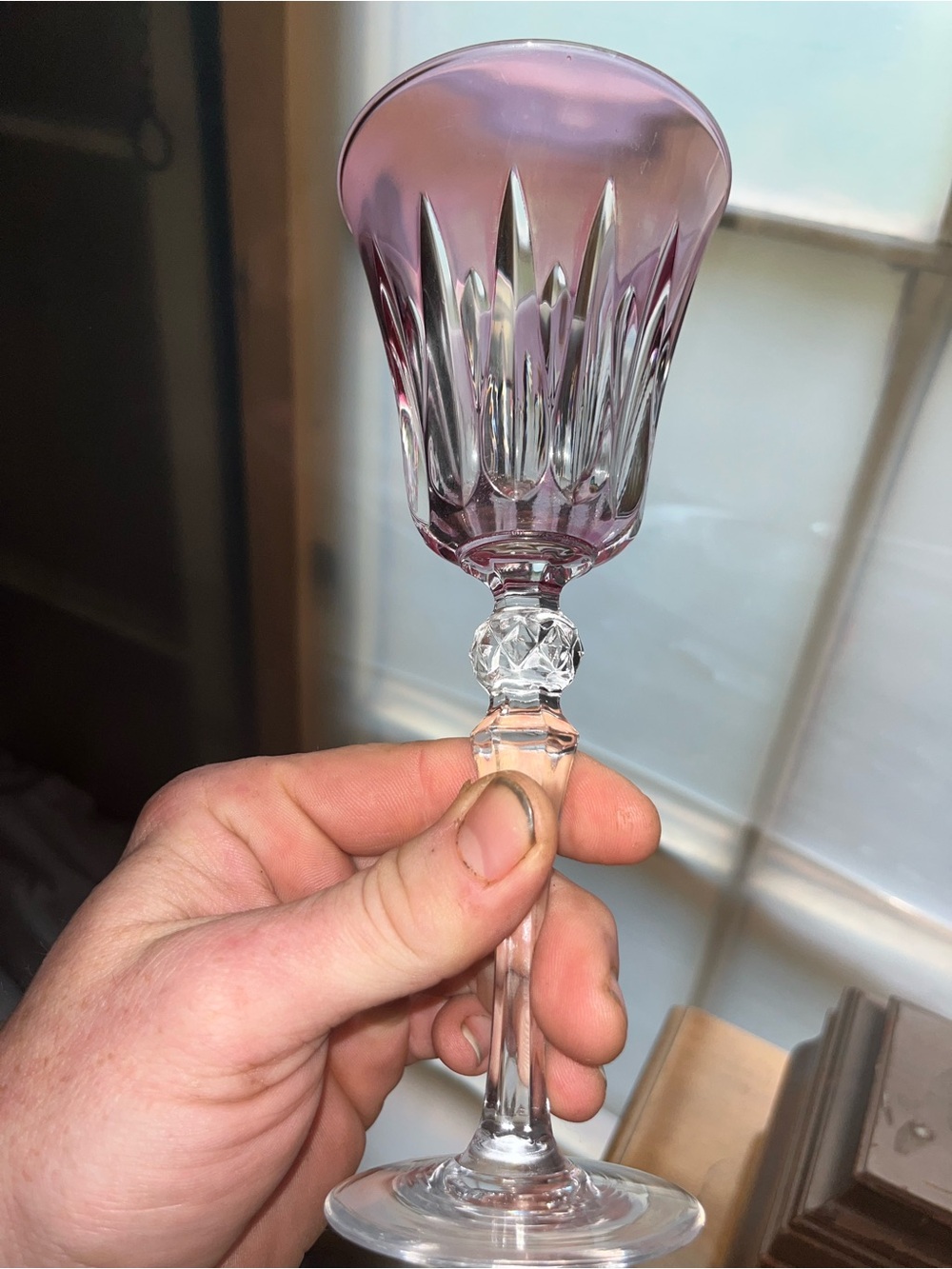 Vintage Bohemian Cranberry Cut Crystal Wine Glass